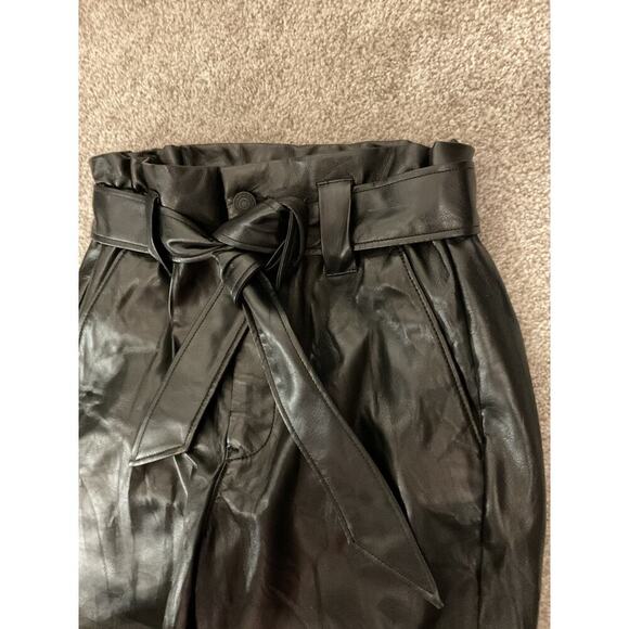 Express Black Faux Leather Ankle High Rise Paperbag Pants,4R - Picture 8 of 10